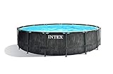 Intex Unisex – Erwachsene Premium Frame Pool Set Prism Greywood Ø 457 x 122 cm, Dunkelgraue...