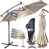 KESSER® Alu Ampelschirm LED Solar Ø350cm Inkl. Abdeckung Fernbedienung Kurbelvorrichtung...