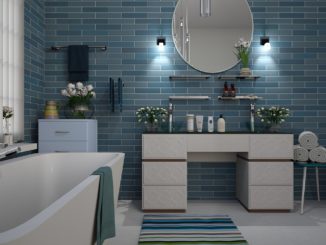 Modernes Bad mit blauen Fliesen